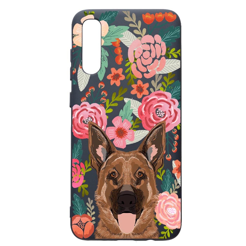 Husa Premium Silicon Compatibila Cu Samsung Galaxy A30S, Dog In Flowers, cu interiorul din material textil, protectie camera, Alaskan Blue, PAB636