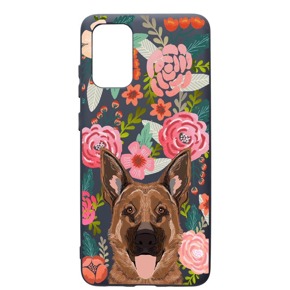 Husa Premium Silicon Compatibila Cu Samsung Galaxy S20 Plus, Dog In Flowers, cu interiorul din material textil, protectie camera, Alaskan Blue, PAB636