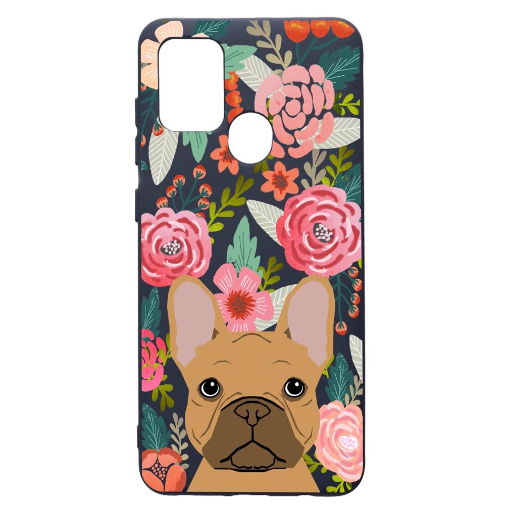 Husa Premium Silicon Compatibila Cu Samsung Galaxy A21S, Dog In Flowers, cu interiorul din material textil, protectie camera, Alaskan Blue, PAB637