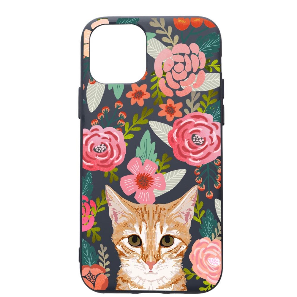 Husa Premium Silicon Compatibila Cu Apple IPhone 11 Pro, Cat In Flowers, cu interiorul din material textil, protectie camera, Alaskan Blue, PAB638