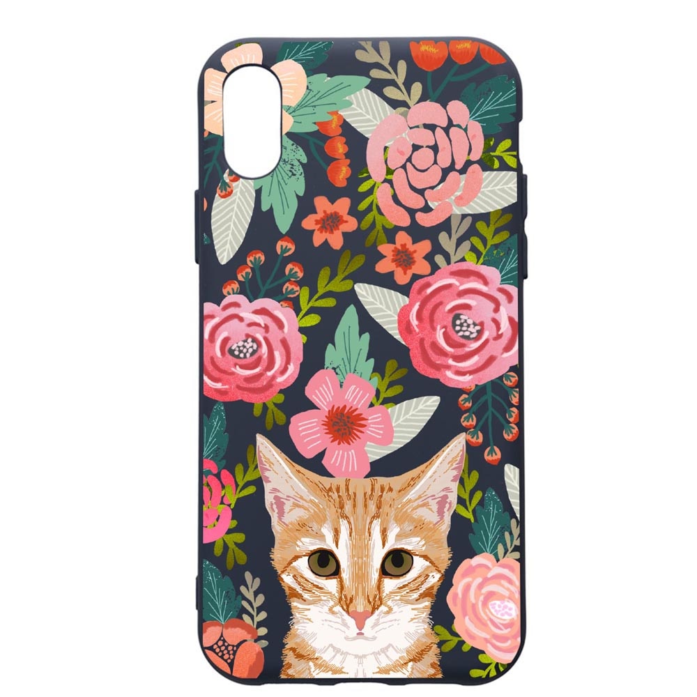 Husa Premium Silicon Compatibila Cu Samsung Galaxy A01, Cat In Flowers, cu interiorul din material textil, protectie camera, Alaskan Blue, PAB638