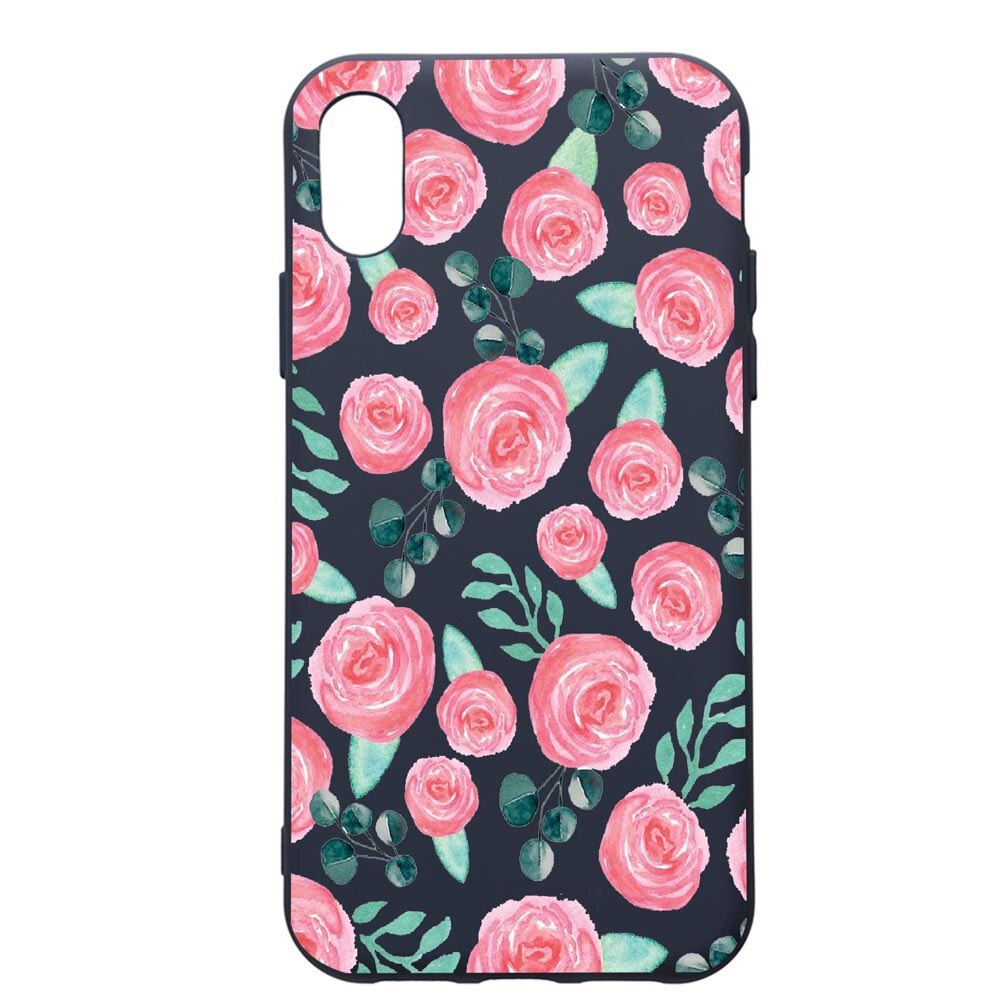 Husa Premium Silicon Compatibila Cu Apple IPhone XR, Rose Pattern, cu interiorul din material textil, protectie camera, Alaskan Blue, PAB640