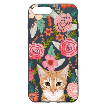 Husa Premium Silicon Compatibila Cu Apple iPhone 8 Plus / iPhone 7 Plus, Cat In Flowers, cu interiorul din material textil, protectie camera, Alaskan Blue, PAB638 Husa Premium Silicon Compatibila Cu Apple iPhone 8 Plus / iPhone 7 Plus, Cat In Flowers, cu interiorul din material textil, protectie camera, Alaskan Blue, PAB638
