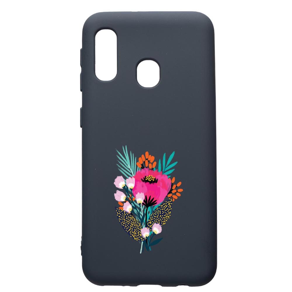 Husa Premium Silicon Compatibila Cu Samsung Galaxy A20E, Flowers, cu interiorul din material textil, protectie camera, Alaskan Blue, PAB641