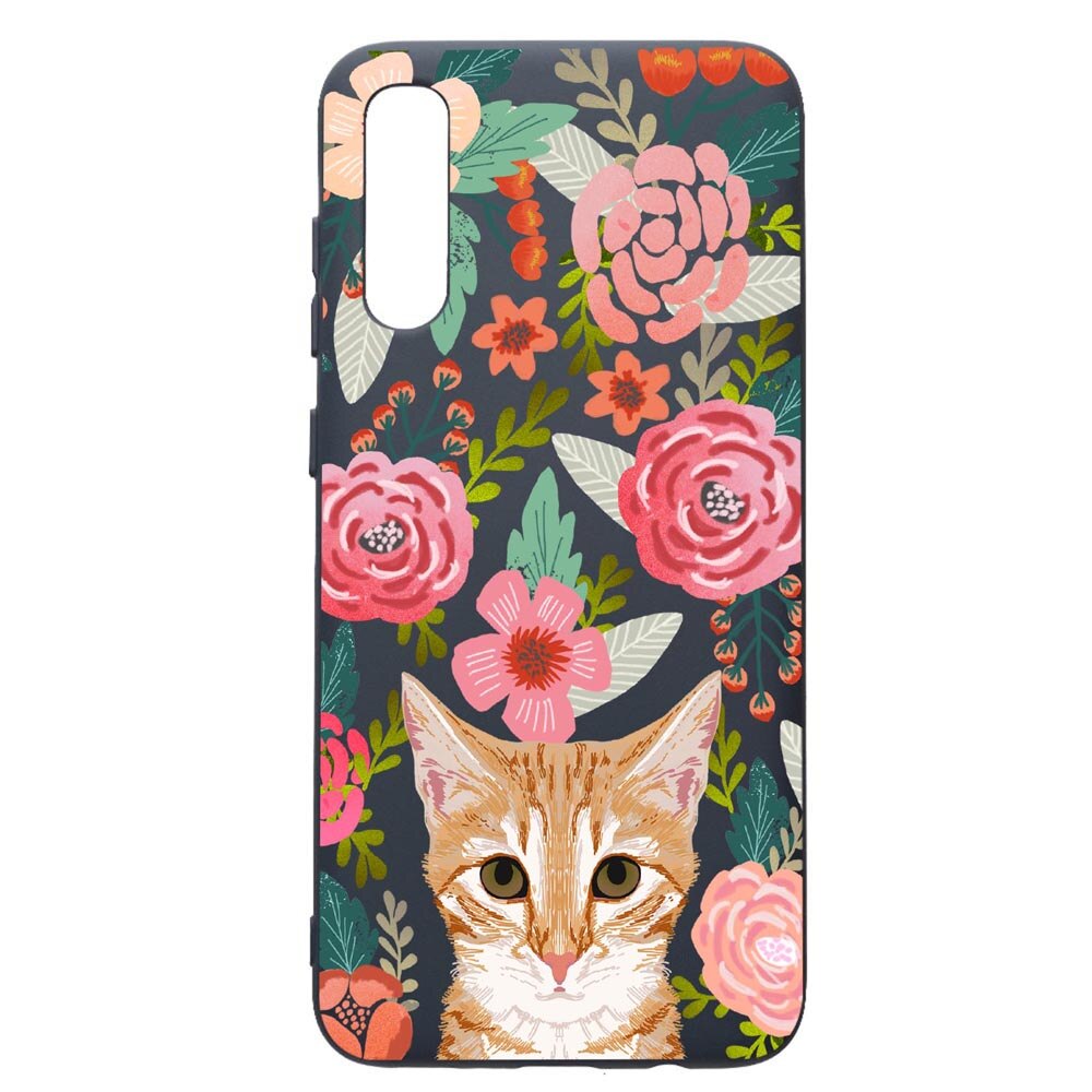 Husa Premium Silicon Compatibila Cu Samsung Galaxy A30S, Cat In Flowers, cu interiorul din material textil, protectie camera, Alaskan Blue, PAB638