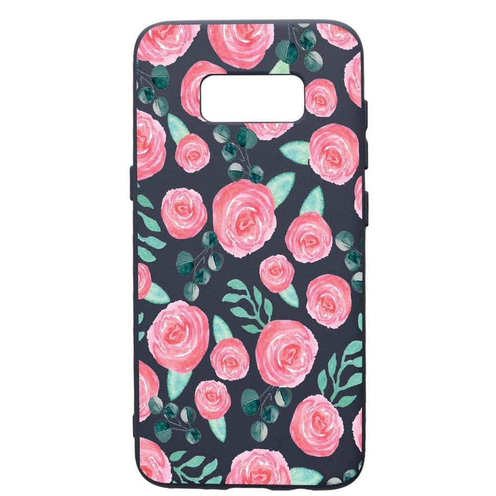 Husa Premium Silicon Compatibila Cu Samsung Galaxy S8, Rose Pattern, cu interiorul din material textil, protectie camera, Alaskan Blue, PAB640