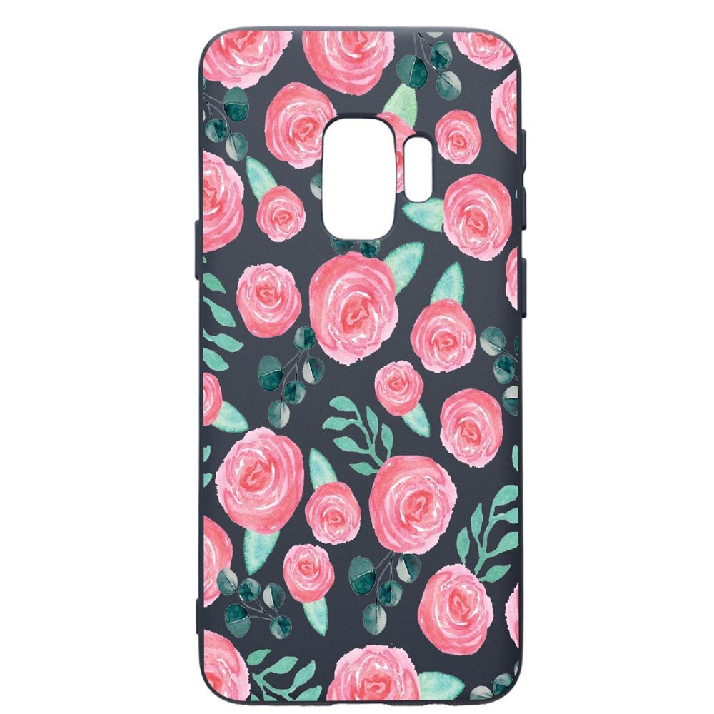 Husa Premium Silicon Compatibila Cu Samsung Galaxy S9, Rose Pattern, cu interiorul din material textil, protectie camera, Alaskan Blue, PAB640