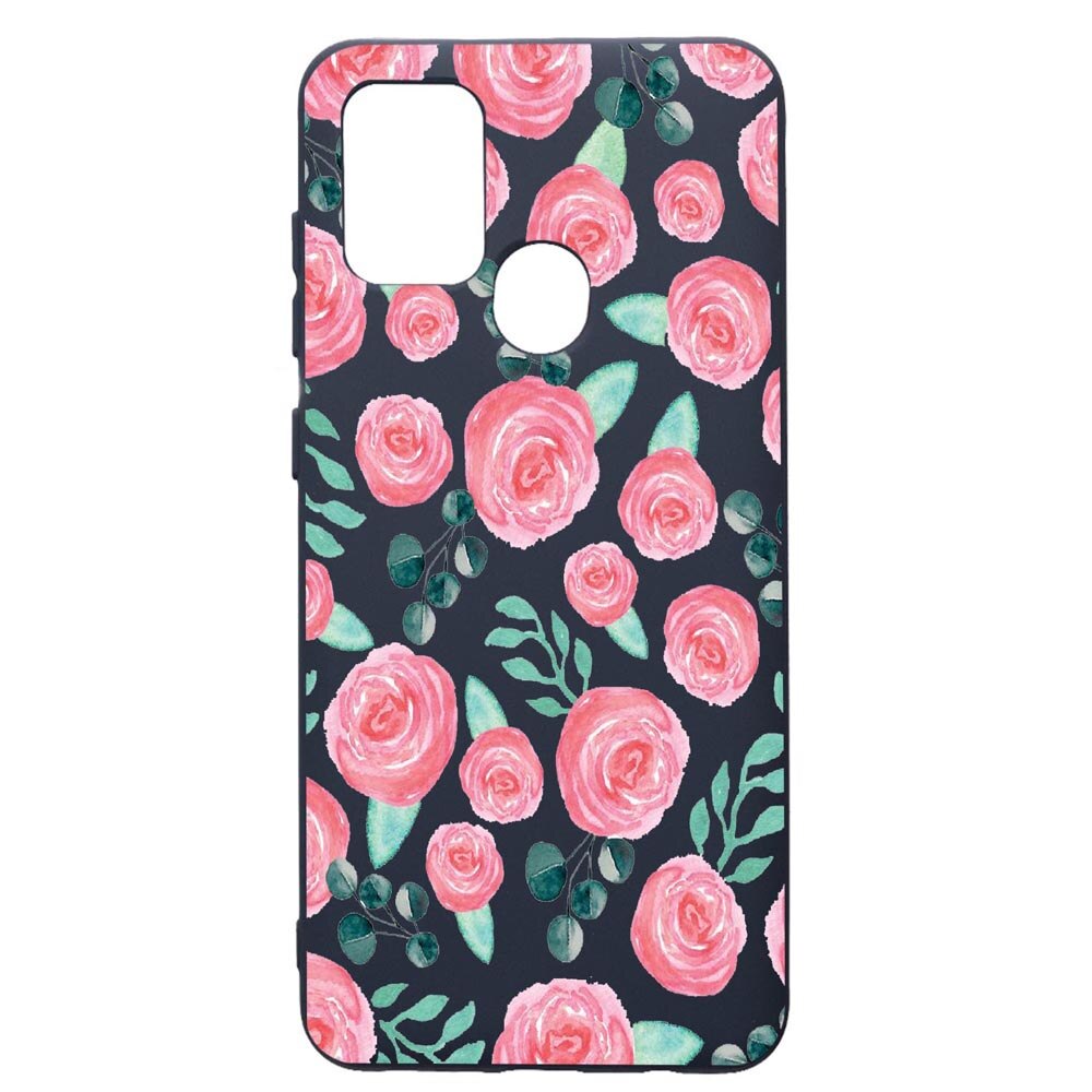 Husa Premium Silicon Compatibila Cu Samsung Galaxy A21S, Rose Pattern, cu interiorul din material textil, protectie camera, Alaskan Blue, PAB640