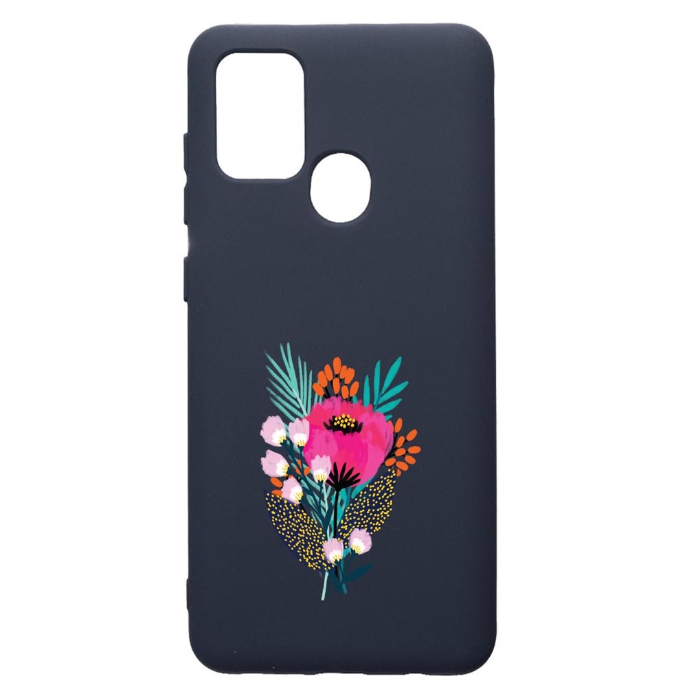 Husa Premium Silicon Compatibila Cu Samsung Galaxy A21S, Flowers, cu interiorul din material textil, protectie camera, Alaskan Blue, PAB641