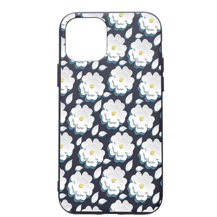 Husa Premium Silicon Compatibila Cu Apple IPhone 12 Mini, Daisy - White Flower, cu interiorul din material textil, protectie camera, Alaskan Blue, PAB683