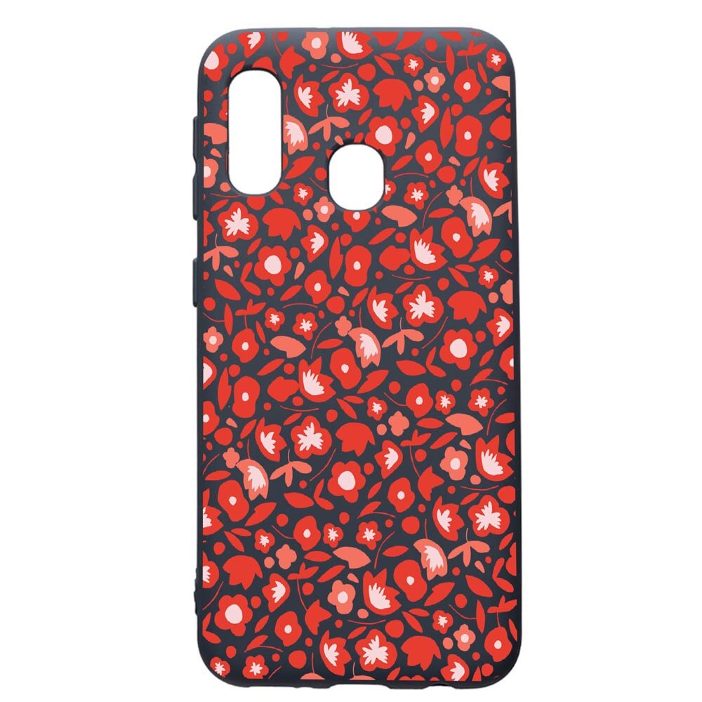 Husa Premium Silicon Compatibila Cu Samsung Galaxy A20E, Red Flowers Pattern, cu interiorul din material textil, protectie camera, Alaskan Blue, PAB631