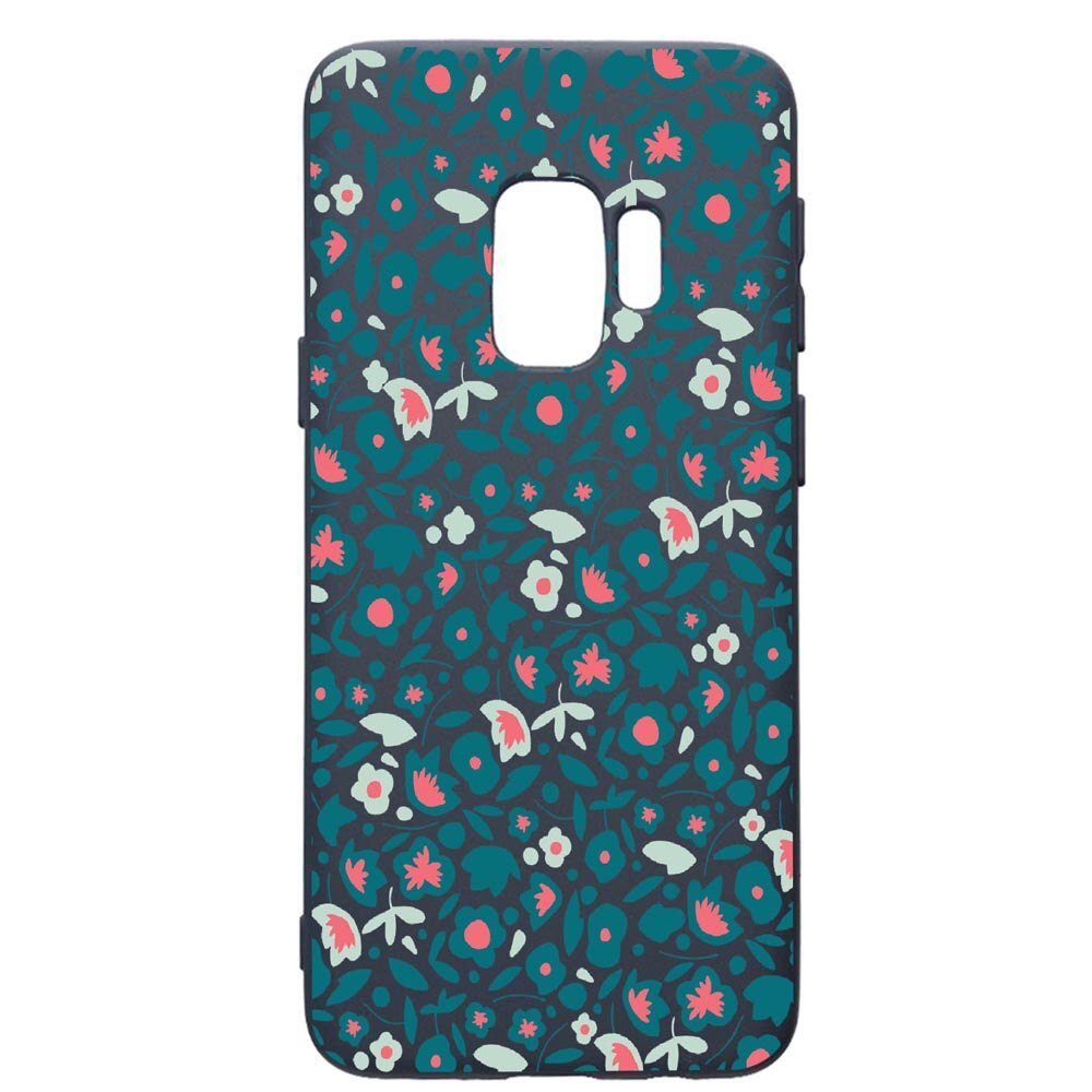 Husa Premium Silicon Compatibila Cu Samsung Galaxy S9, Green Flowers Pattern, cu interiorul din material textil, protectie camera, Alaskan Blue, PAB632