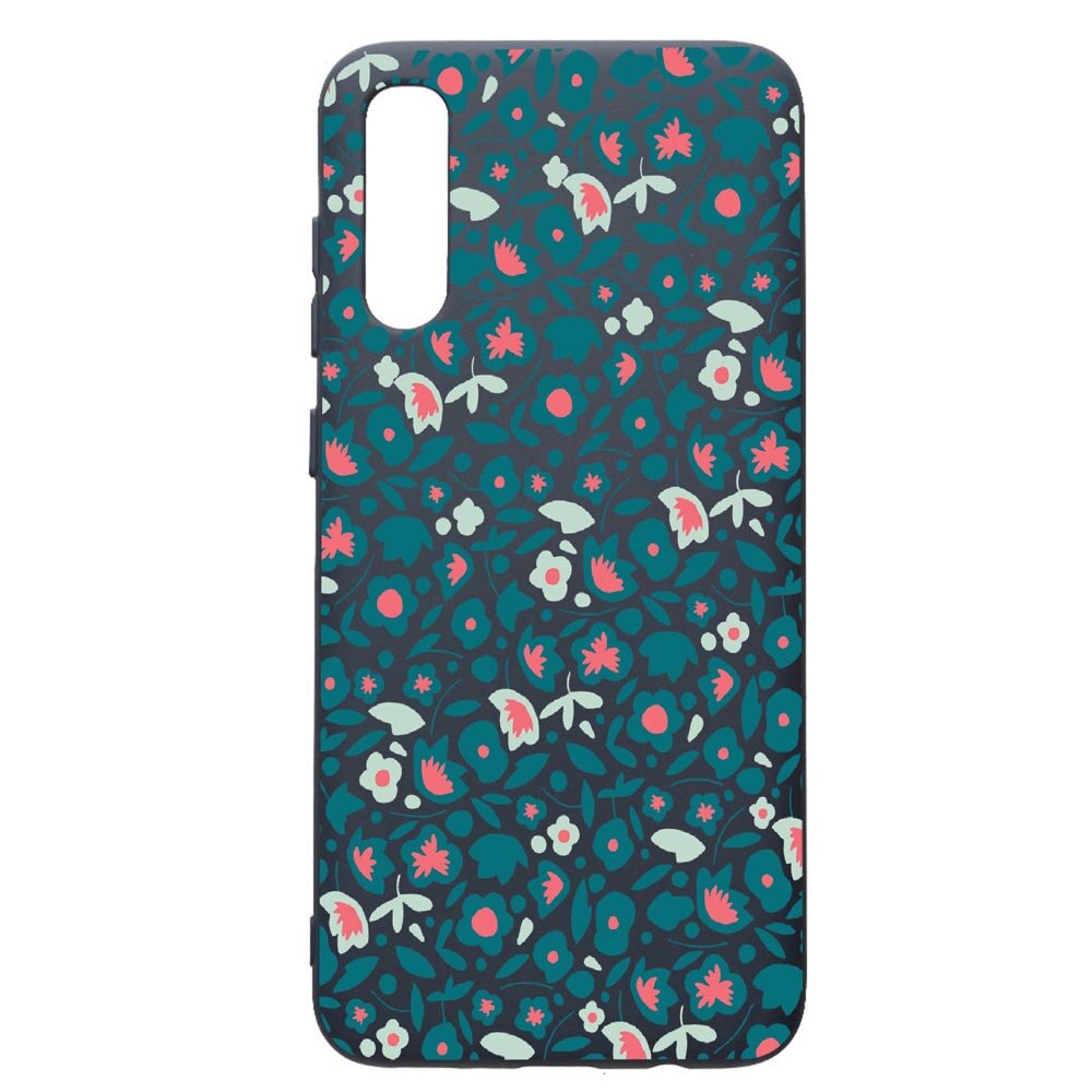 Husa Premium Silicon Compatibila Cu Samsung Galaxy A70, Green Flowers Pattern, cu interiorul din material textil, protectie camera, Alaskan Blue, PAB632