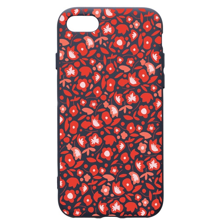 Husa Premium Silicon Compatibila Cu Apple IPhone SE 2 / iPhone 8 / iPhone 7, Red Flowers Pattern, cu interiorul din material textil, protectie camera, Alaskan Blue, PAB631