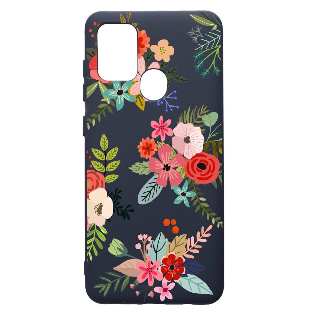 Husa Premium Silicon Compatibila Cu Samsung Galaxy A21S, Flowers, cu interiorul din material textil, protectie camera, Alaskan Blue, PAB630