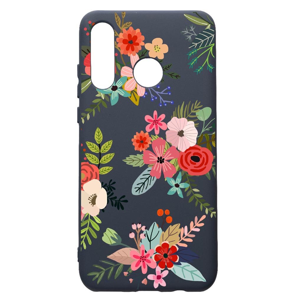 Husa Premium Silicon Compatibila Cu Huawei P30 Lite, Flowers, cu interiorul din material textil, protectie camera, Alaskan Blue, PAB630