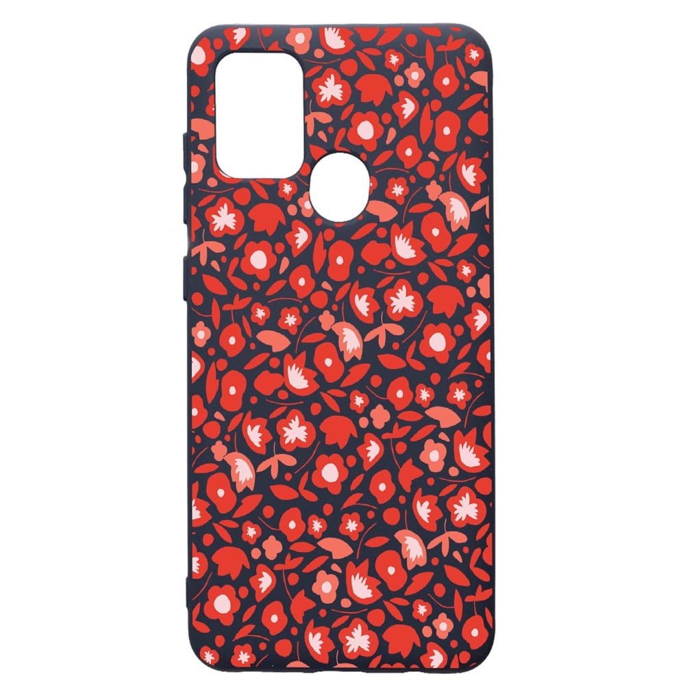 Husa Premium Silicon Compatibila Cu Samsung Galaxy A21S, Red Flowers Pattern, cu interiorul din material textil, protectie camera, Alaskan Blue, PAB631