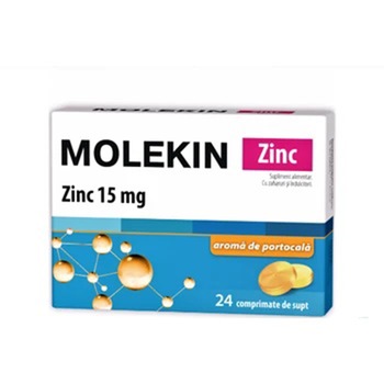 Supliment alimentar Molekin Zn Zdrovit, 15mg, portocale fara zahar, 24 comprimate Supliment alimentar Molekin Zn Zdrovit, 15mg, portocale fara zahar, 24 comprimate