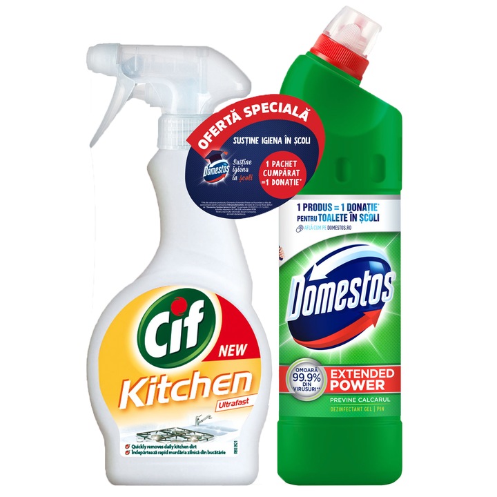 Pachet curatenie Domestos Pine 750 ml + Cif spray bucatarie 500 ml