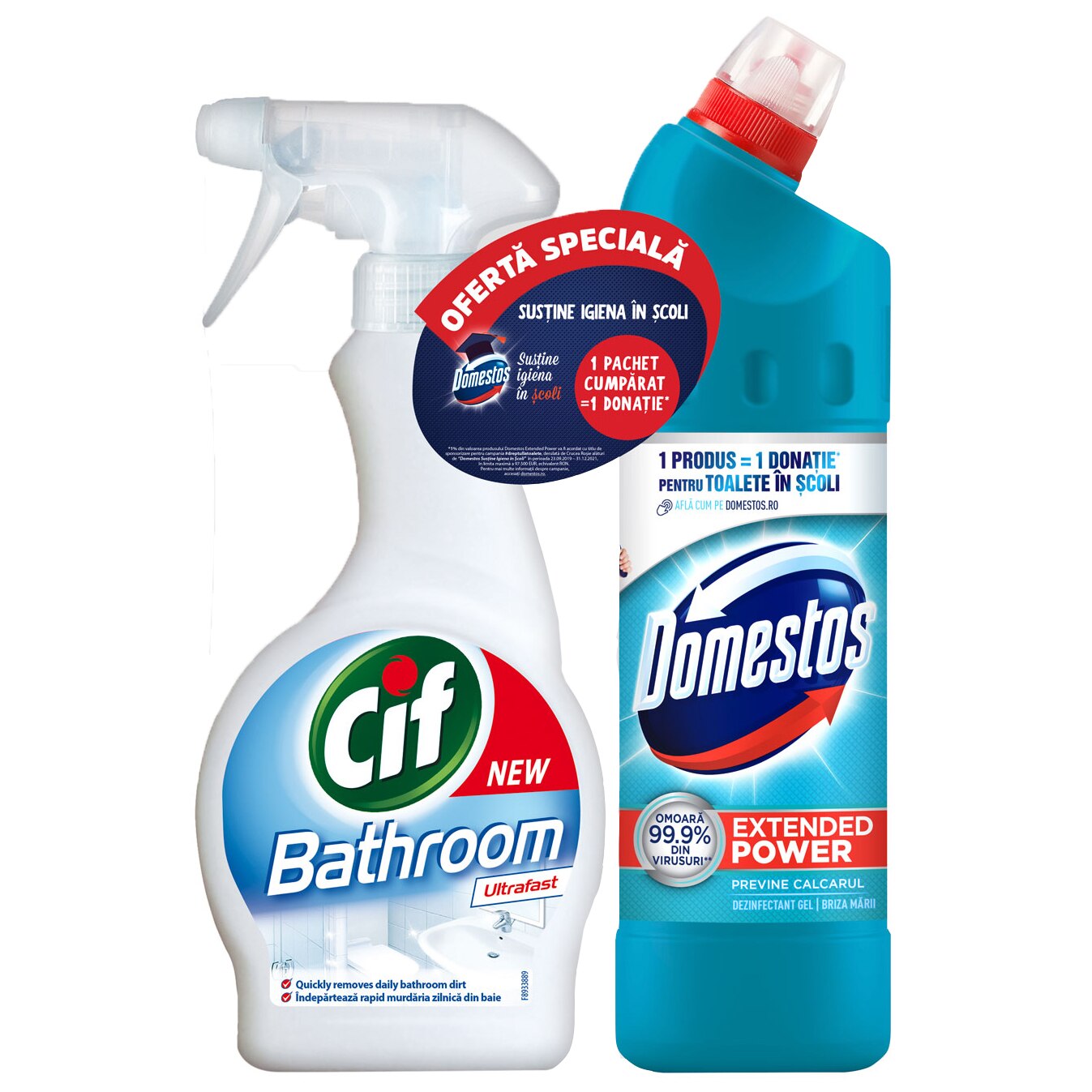 Pachet curatenie Domestos Atlantic 750 ml + Cif spray baie 500 ml