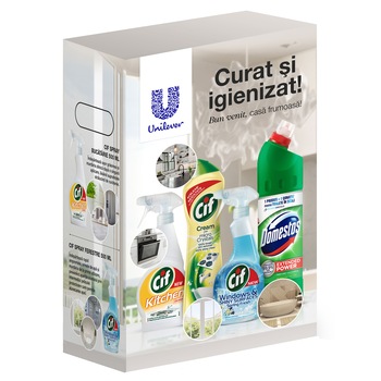 Pachet promo curatenie bucatarie Cif si Domestos, 4 produse Pachet promo curatenie bucatarie Cif si Domestos, 4 produse