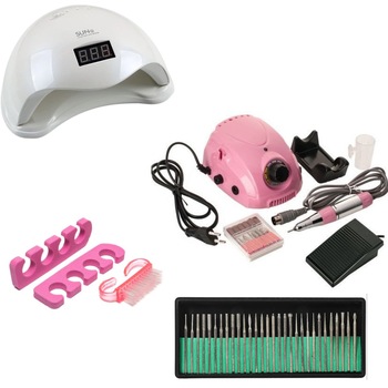 Kit unghii false, Lampa LED, Model SUN 5, 48 W, Freza electrica profesionala DM212-p, 30.000 rpm si 33 accesorii pentru manichiura Kit unghii false, Lampa LED, Model SUN 5, 48 W, Freza electrica profesionala DM212-p, 30.000 rpm si 33 accesorii pentru manichiura