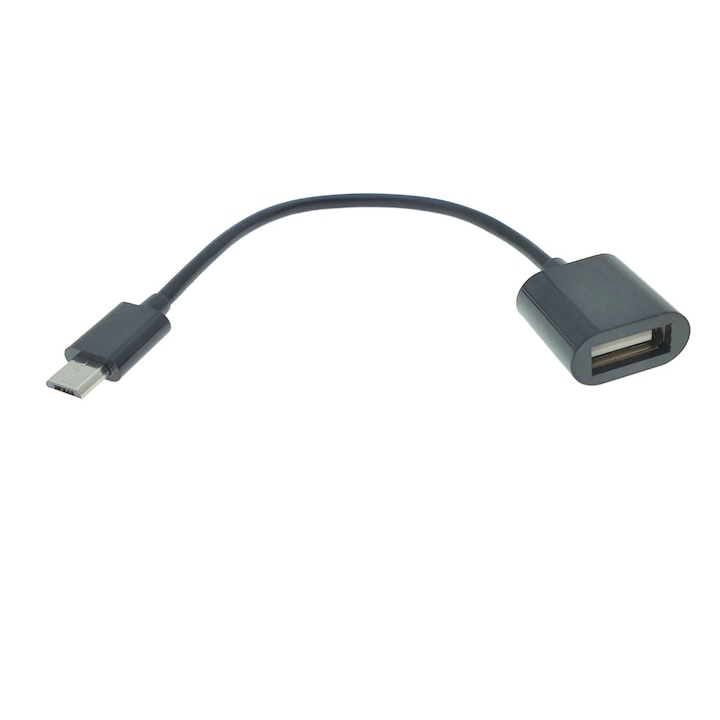 Cablu adaptor OTG USB 2.0 mama la microUSB tata, 12 cm, negru