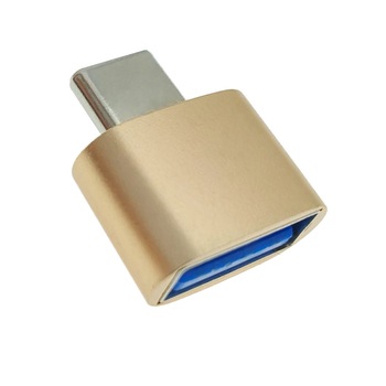 Adaptor OTG USB 2.0 mama la USB tip C tata, carcasa aluminiu, alimentare si transfer de date, auriu Adaptor OTG USB 2.0 mama la USB tip C tata, carcasa aluminiu, alimentare si transfer de date, auriu