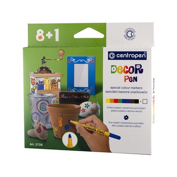 Set 9 carioci Decorpen pentru metal, sticla, plastic, ceramica - CENTROPEN Set 9 carioci Decorpen pentru metal, sticla, plastic, ceramica - CENTROPEN