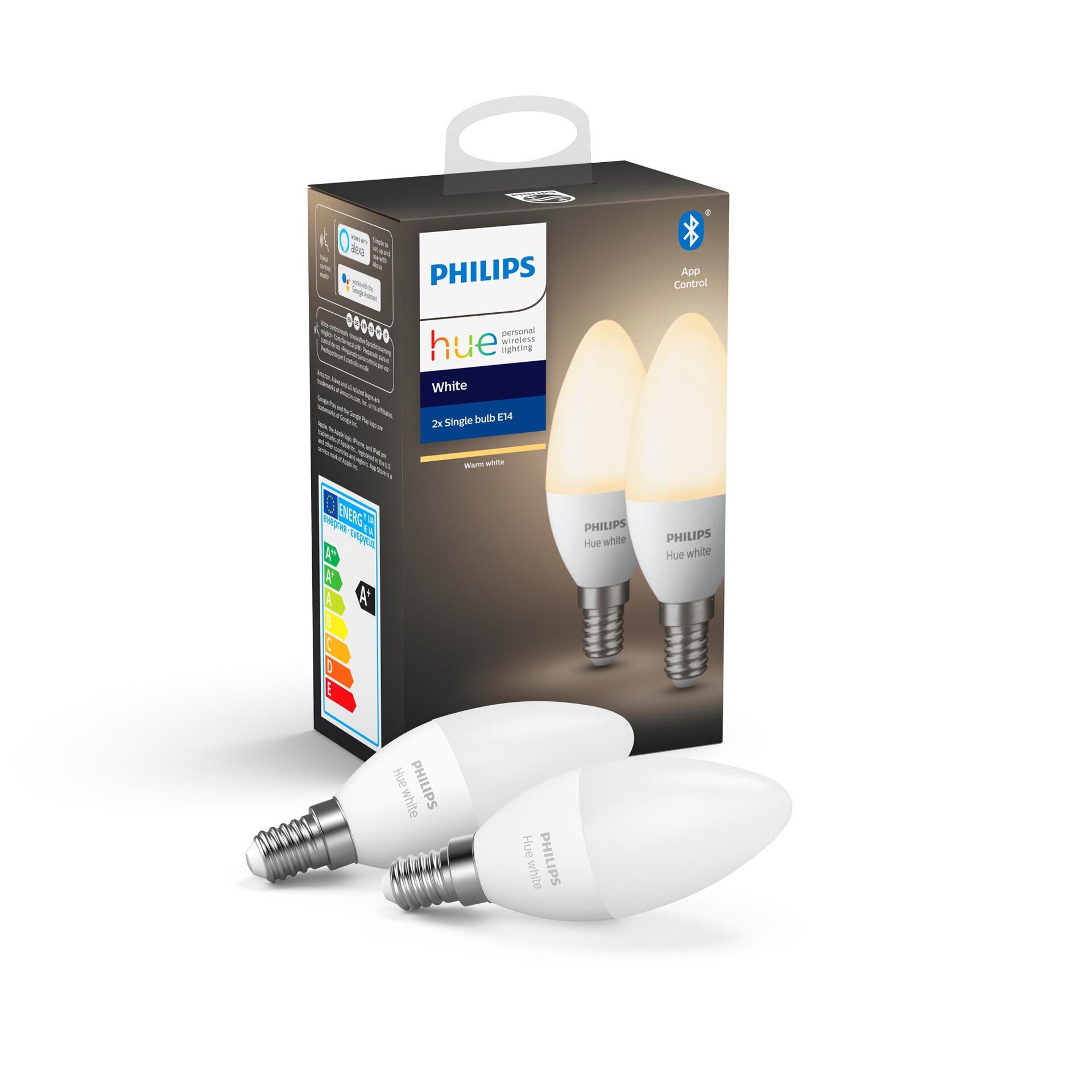 Set 2 becuri Philips Hue, E14, lumina alba calda