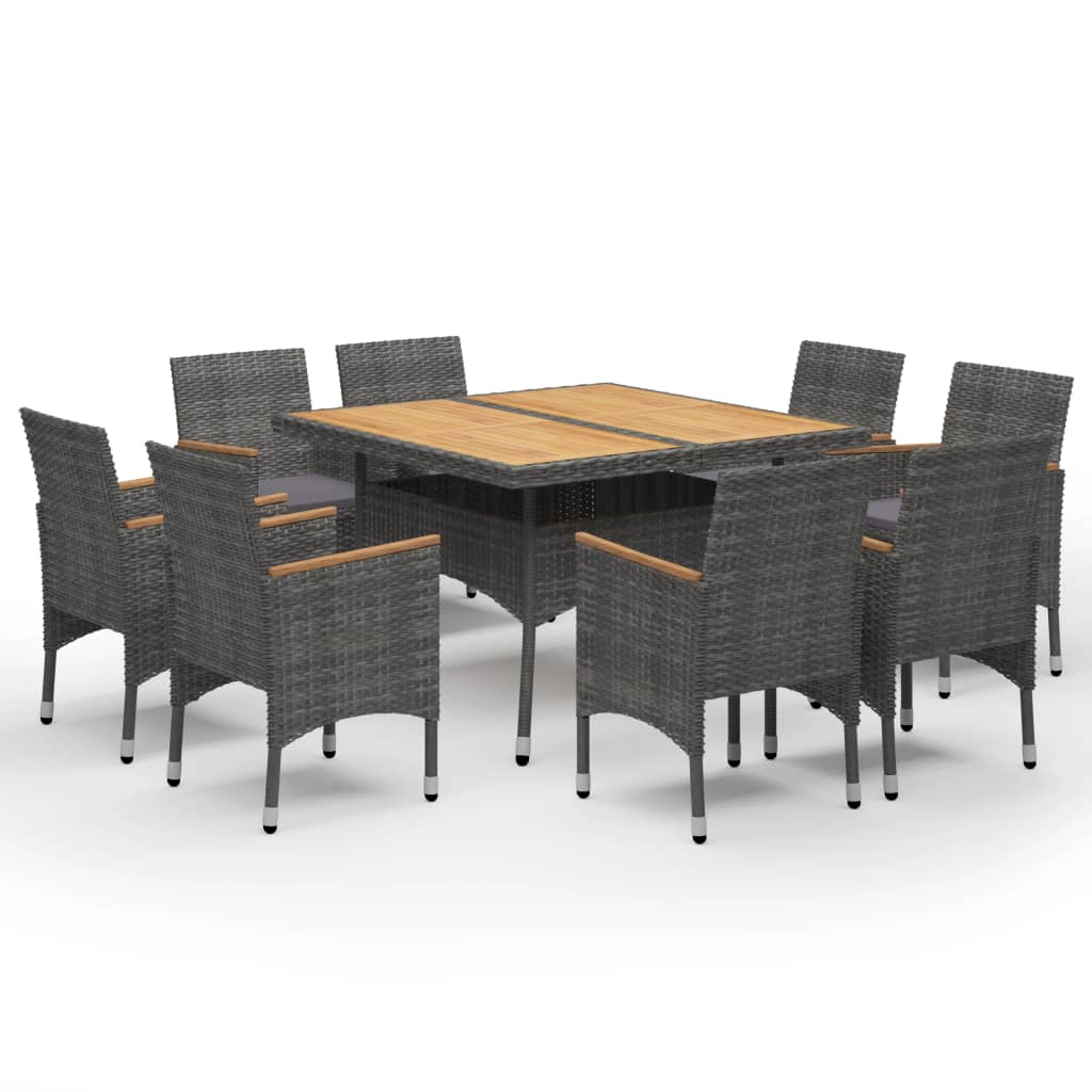 Mobilier de gradina cu 9 piese, vidaXL, Poliratan, 120 x 120 x 75 cm, Gri