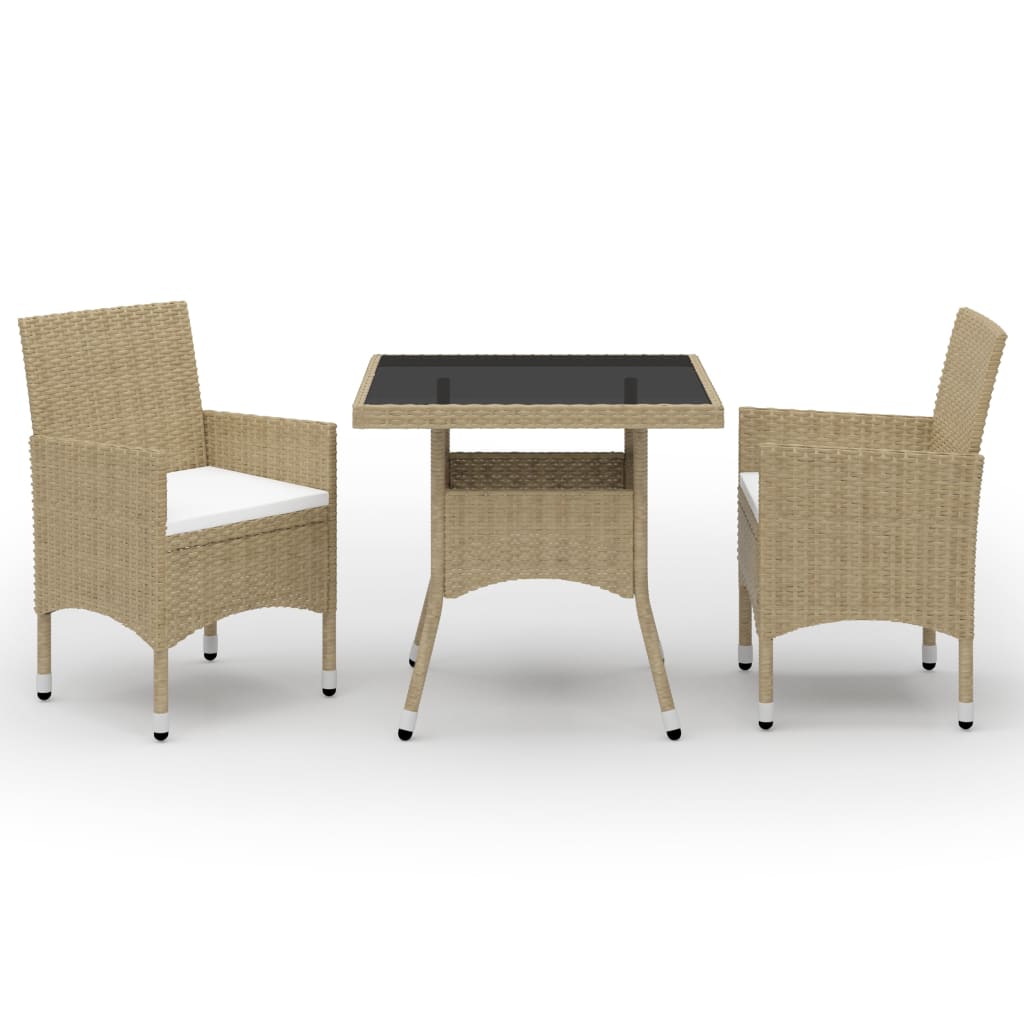 Set mobilier de gradina, 3 piese, bej, poliratan si sticla