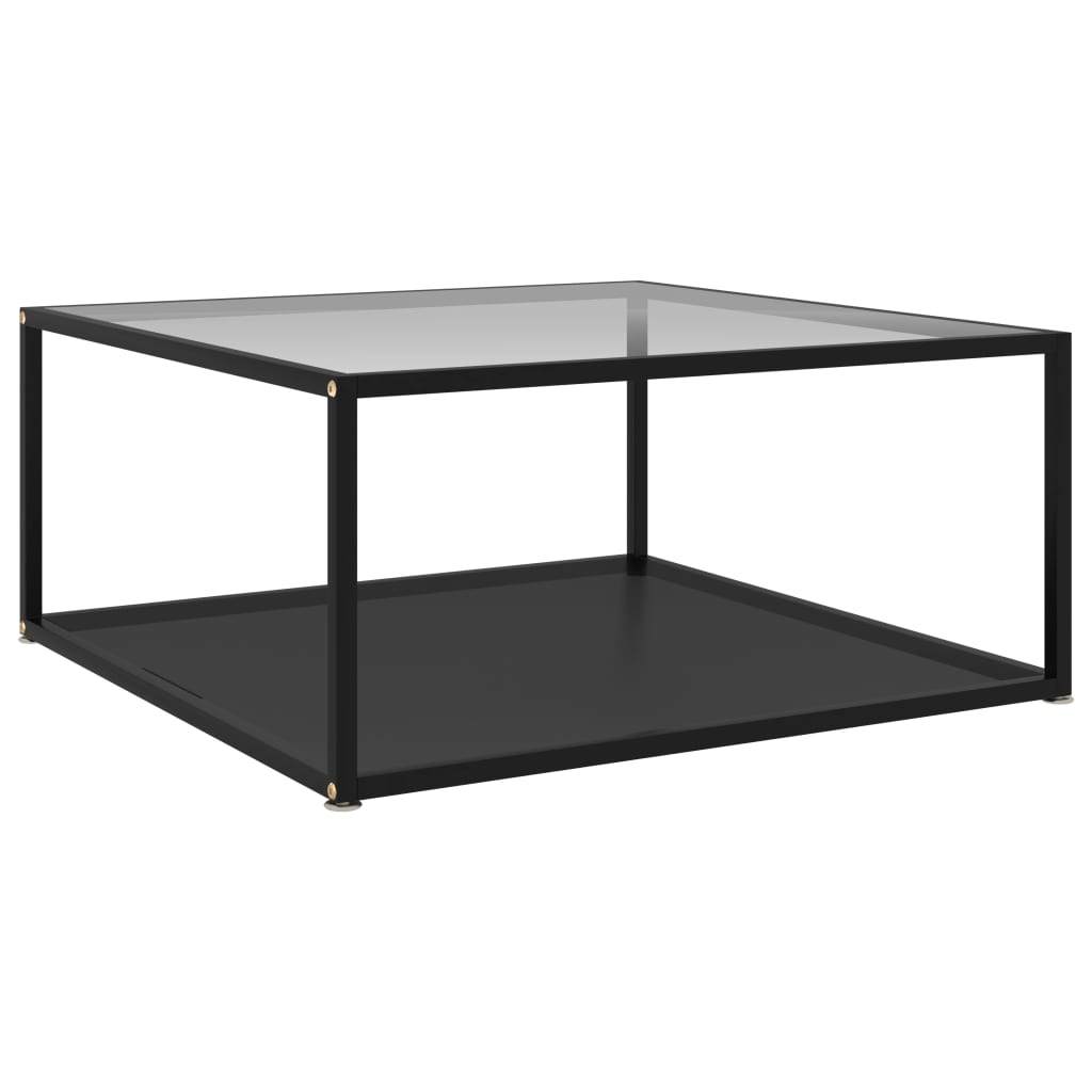 Masa de ceai/cafea, vidaXL, Sticla securizata/Otel, 80 x 80 x 35 cm, 5 mm, Transparent/Negru