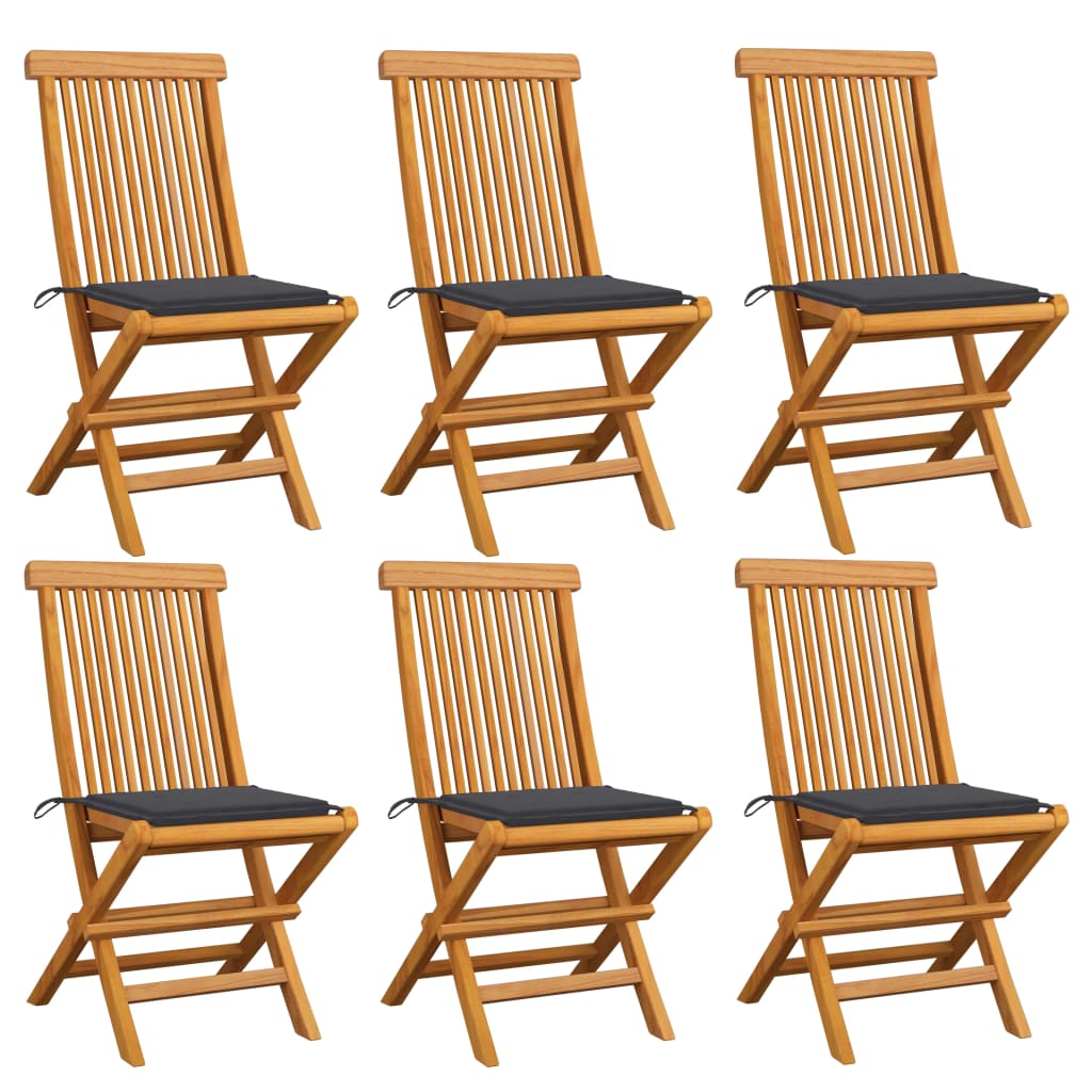 Set Scaune de gradina cu perne, 6 buc, antracit, lemn masiv de tec