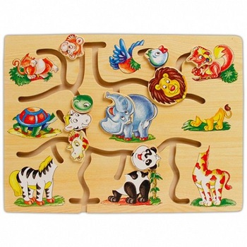 Puzzle labirint din lemn animale din jungla 9 piese Puzzle labirint din lemn animale din jungla 9 piese