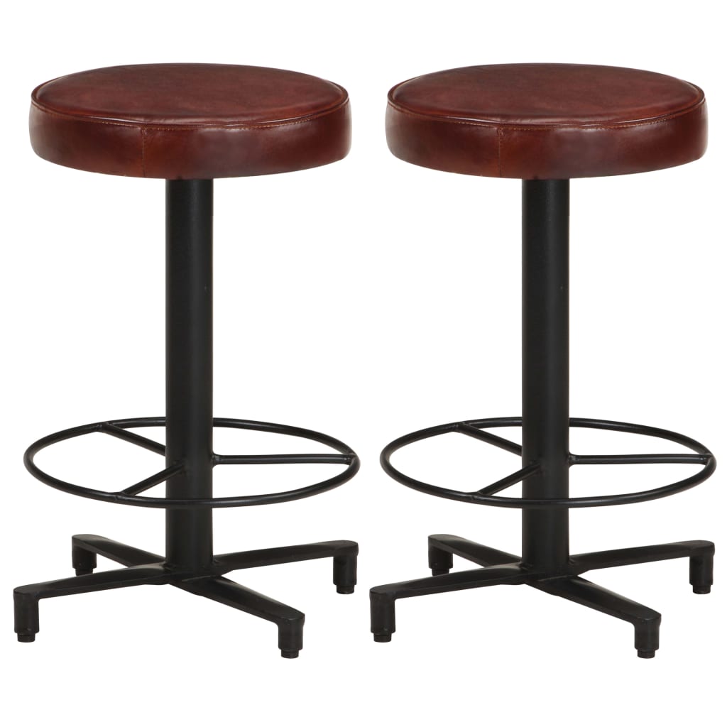 Set de 2 scaune de bar vidaXL, Metal - piele naturala, 40 x 52 cm, Maro inchis