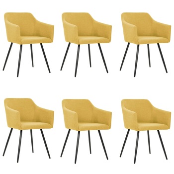 Set de 6 scaune de bucatarie, vidaXL, Textil/Metal, 54 x 62 x 80 cm, Galben