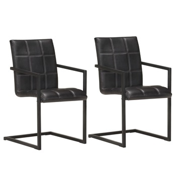 Set scaune de masa tip consola 2 buc negru, piele naturala 321852 Set scaune de masa tip consola 2 buc negru, piele naturala 321852