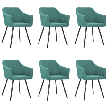 Set de 6 scaune de bucatarie, vidaXL, Textil/Metal, 54 x 62 x 80 cm, Verde