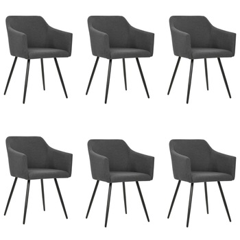 Set de 6 scaune elegante de bucatarie vidaXL, Textil/Metal, 54 x 62 x 80 cm, Gri inchis