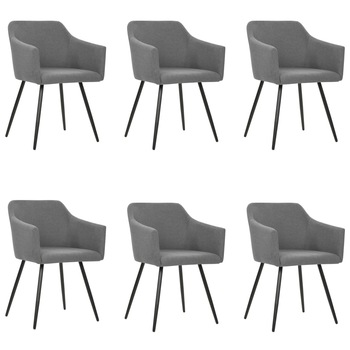 Set de 6 scaune elegante de bucatarie vidaXL, Textil/Metal, 54 x 62 x 80 cm, Gri deschis