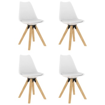 Set de 4 scaune de bucatarie, vidaXL, Polipropilena/Lemn masiv de fag, 42 x 42 x 81 cm, Alb Set de 4 scaune de bucatarie, vidaXL, Polipropilena/Lemn masiv de fag, 42 x 42 x 81 cm, Alb