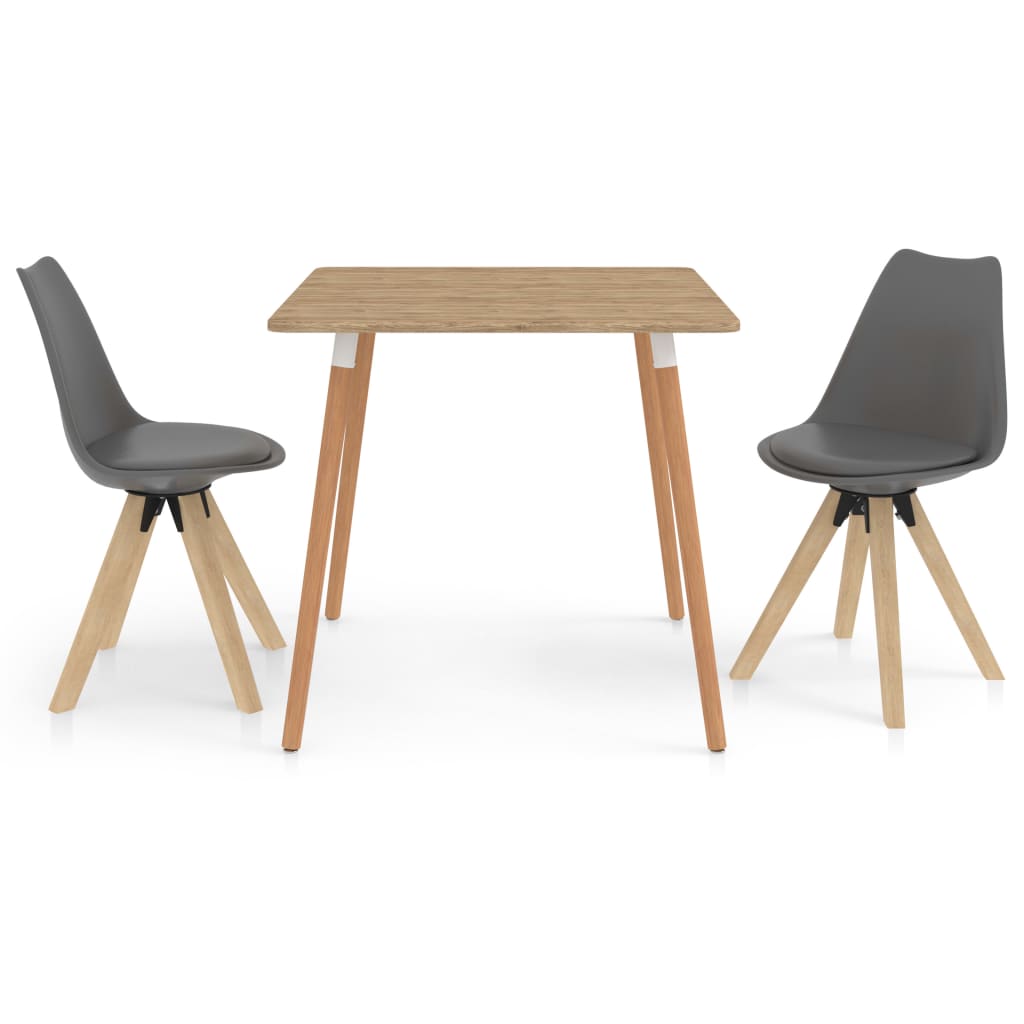 Set mobilier de bucatarie cu 3 piese cu scaune tapitate, vidaXL, Piele artificiala, 80 x 80 x 75 cm, Gri