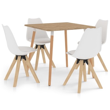 Set mobilier de bucatarie cu 5 piese cu scaune tapitate, vidaXL, Piele artificiala, 80 x 80 x 75 cm, Alb