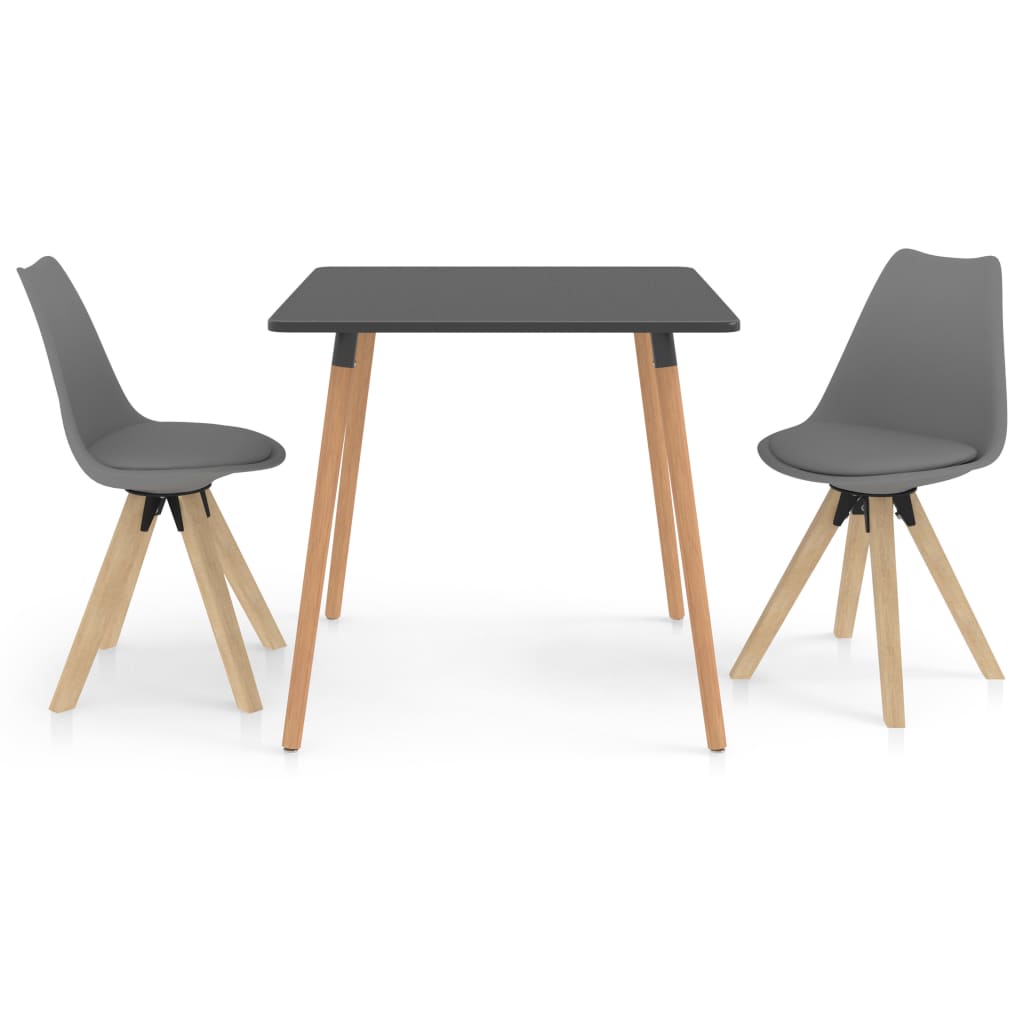 Set mobilier de bucatarie cu 1 masa cu blat gri si 2 scaune tapitate, vidaXL, Piele artificiala, 80 x 80 x 75 cm, Gri