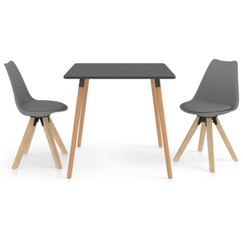 Set mobilier de bucatarie cu 1 masa cu blat gri si 2 scaune tapitate, vidaXL, Piele artificiala, 80 x 80 x 75 cm, Gri Set mobilier de bucatarie cu 1 masa cu blat gri si 2 scaune tapitate, vidaXL, Piele artificiala, 80 x 80 x 75 cm, Gri