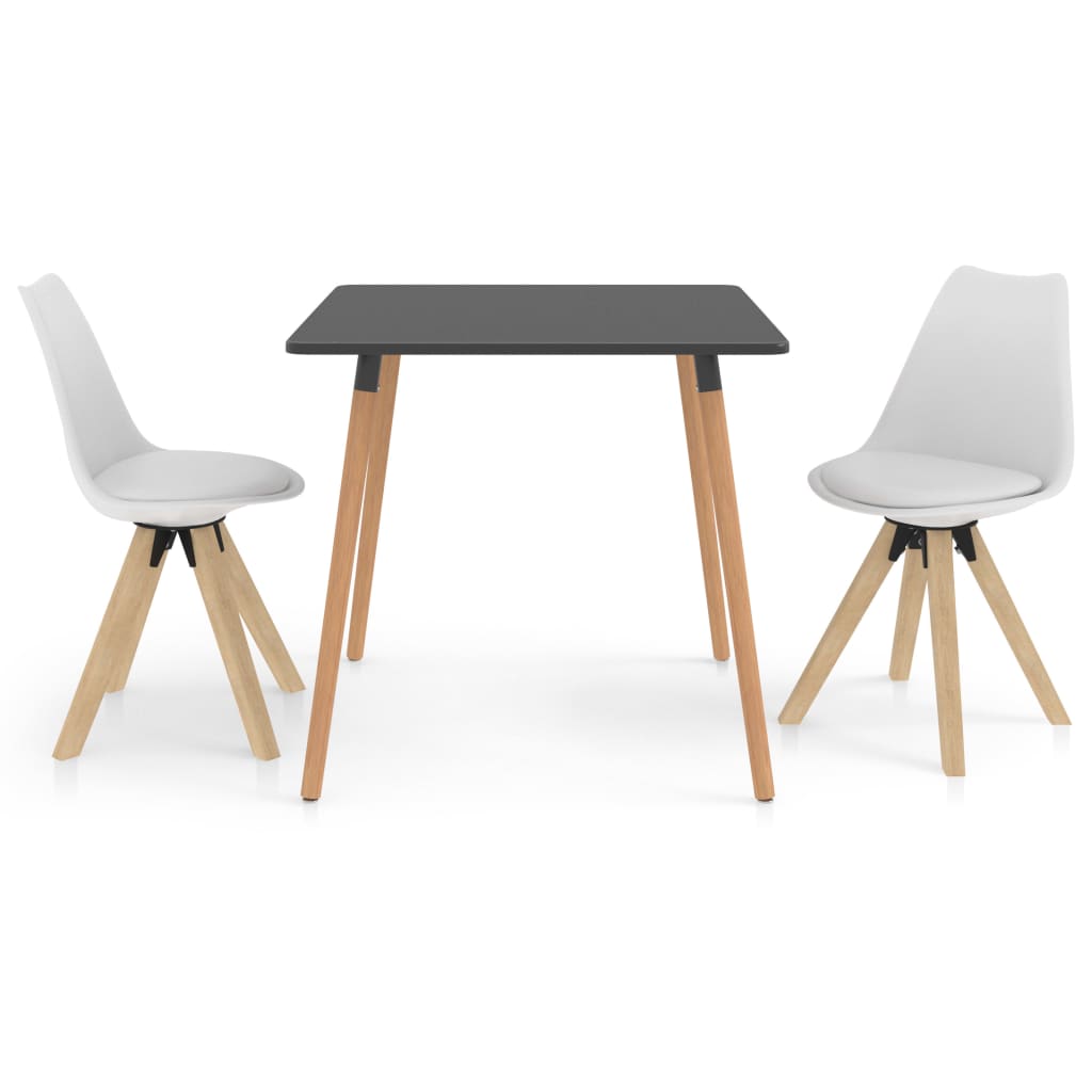 Set mobilier de bucatarie cu 1 masa cu blat gri si 2 scaune tapitate, vidaXL, Piele artificiala, 80 x 80 x 75 cm, Alb