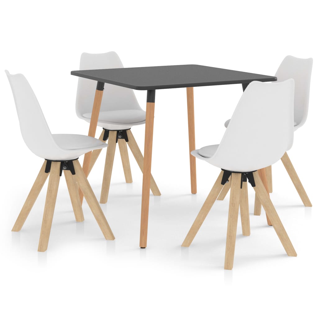Set mobilier de bucatarie cu 1 masa cu blat gri si 4 scaune tapitate, vidaXL, Piele artificiala, 80 x 80 x 75 cm, Alb