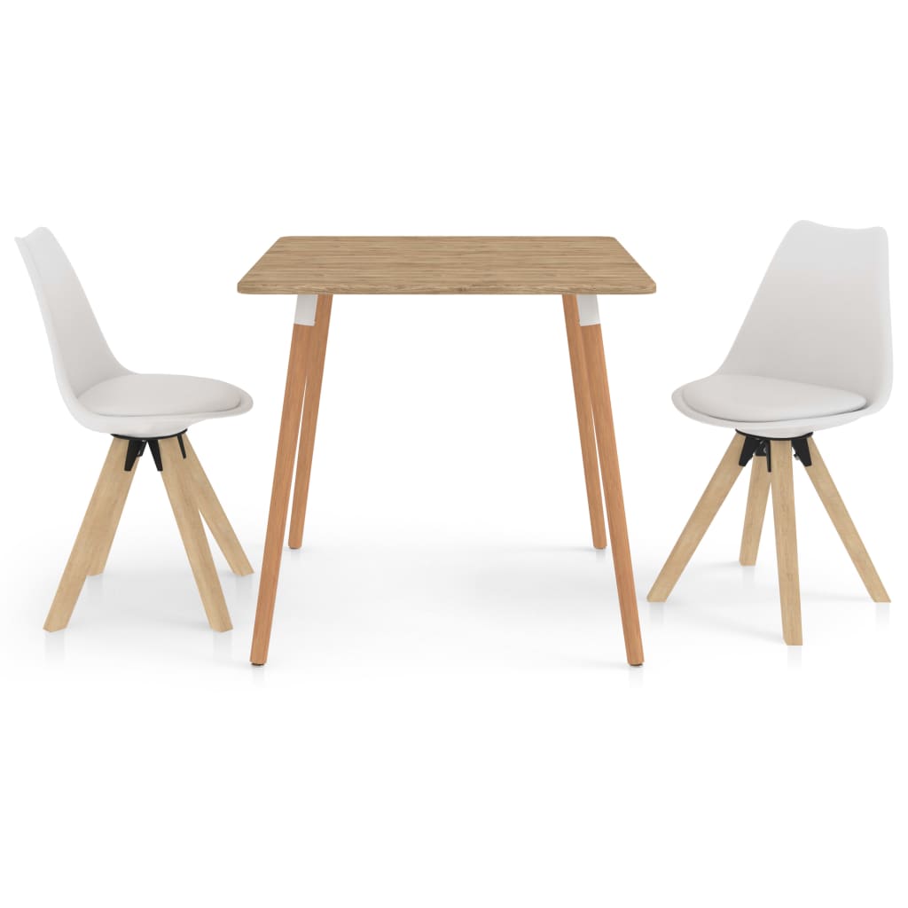 Set mobilier de bucatarie cu 3 piese cu scaune tapitate, vidaXL, Piele artificiala, 80 x 80 x 75 cm, Alb