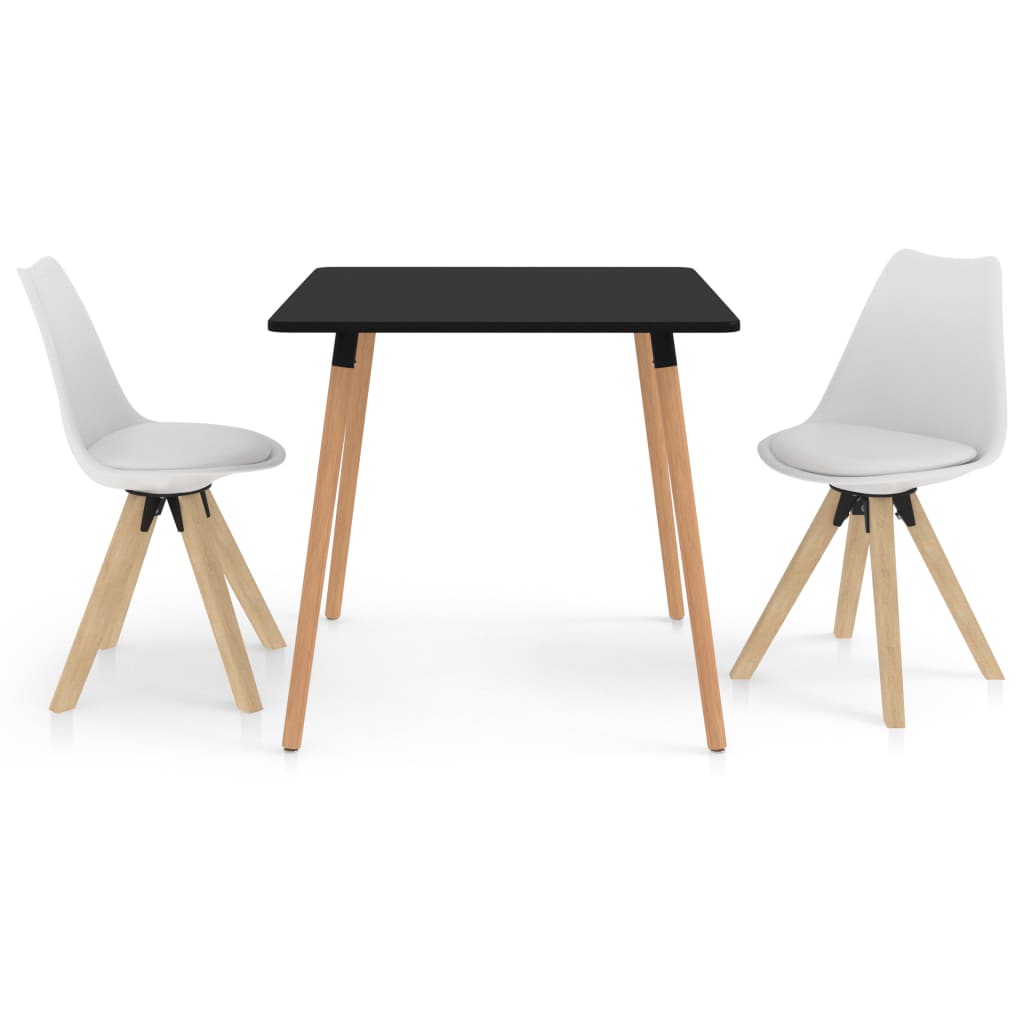 Set mobilier de bucatarie cu 1 masa cu blat negru si 2 scaune tapitate, vidaXL, Piele artificiala, 80 x 80 x 75 cm, Alb